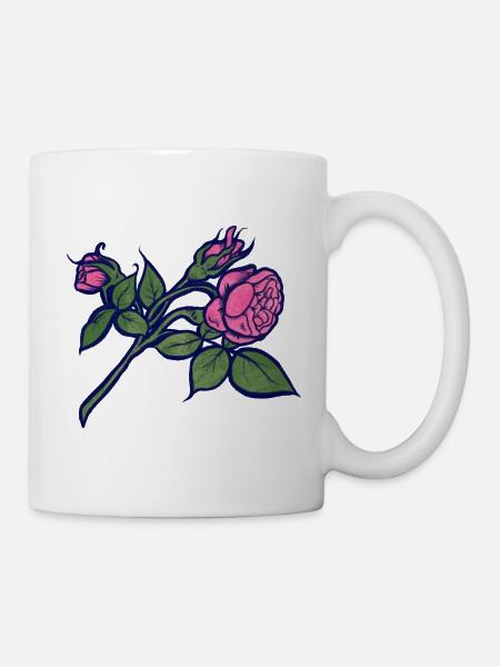 Rosa Rose mit neonblauer Kontur - Tasse - Weiß