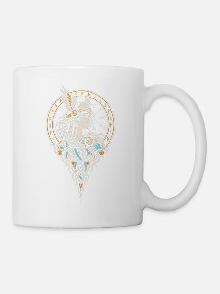 Der Wolf im Vegvisir – Runenkreis - Tasse - Weiß