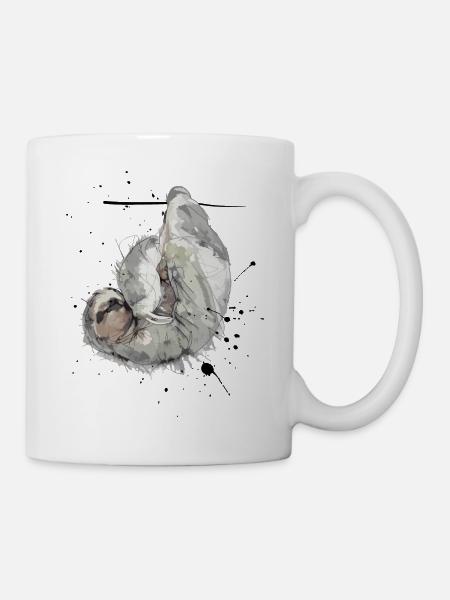 Bequem Hängendes Faultier im Aquarellstil - Tasse - Weiß