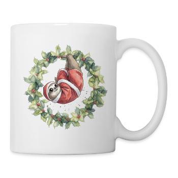 Weihnachts-Sloth im Kranz - Tasse - Weiß - Rechts