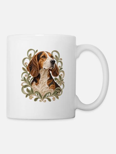 Beagle-Quilling – Hundeporträt - Tasse - Weiß