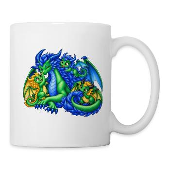 Liebevolle Drachenmama mit drei süßen Drachenbabys - Tasse - Weiß - Rechts