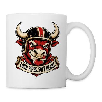 Biker Spruch - Loud Pipes Soft Heart - Tasse - Weiß - Rechts