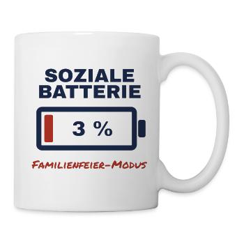 Soziale Batterie 3 % – Familienfeier-Modus - Tasse - Weiß - Rechts