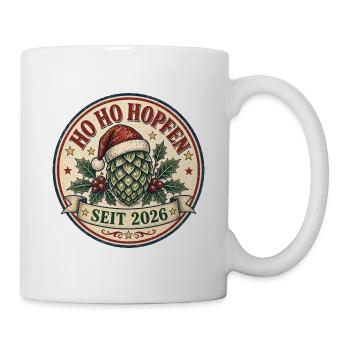 Ho Ho Hopfen – Bier-Weihnacht Badge - Tasse - Weiß - Rechts