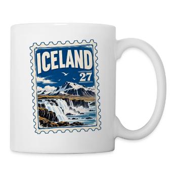 Island Vintage Briefmarke – Wasserfall & Berge - Tasse - Weiß - Rechts