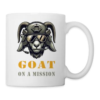 Ziege mit Militärhelm und Goat on a Mission Spruch - Tasse - Weiß - Rechts