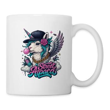 Street Alpaca mit Horn, Flügeln und Kaugummi - Tasse - Weiß - Rechts
