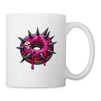 Punk Donut mit pinker Glasur und Totenköpfen - Tasse - Weiß - Rechts
