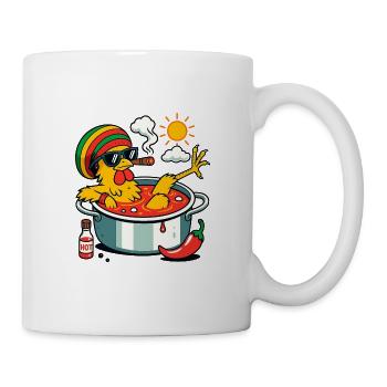 Cooles Huhn im Kochtopf mit Chili und Sonnenbrille - Tasse - Weiß - Rechts