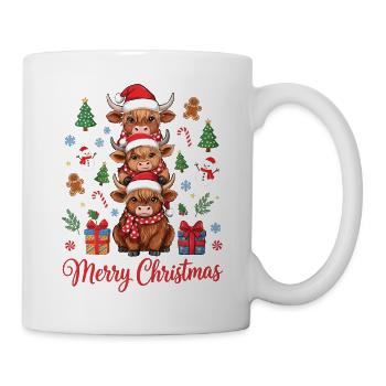 Weihnachtliche Hochlandrinder mit Nikolausmützen - Tasse - Weiß - Rechts