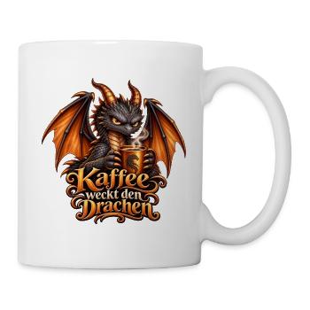 Kaffee weckt den Drachen – Lustiger Drache - Tasse - Weiß - Rechts