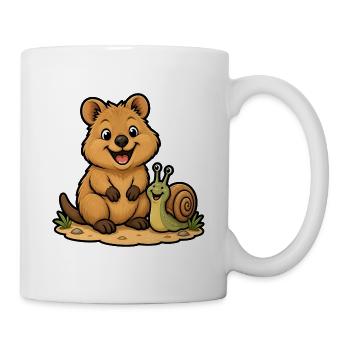 Lachendes Quokka Schnecke Glücklich Kinder T-Shirt - Tasse - Weiß - Rechts