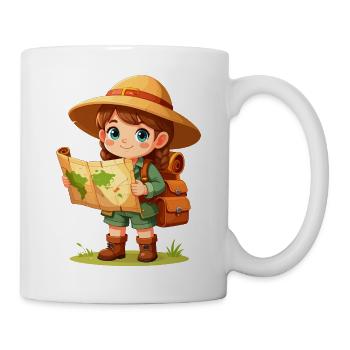 Kawaii Abenteurerin Schatzkarte Kinder Comic  - Tasse - Weiß - Rechts