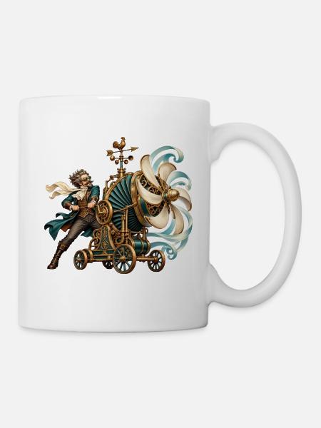 Steampunk-Erfinder an der Windmaschine - Tasse - Weiß