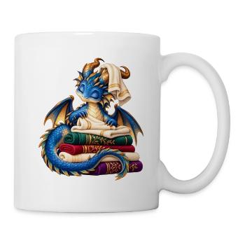 Blauer Drache auf einem Stapel Handtücher - Tasse - Weiß - Rechts