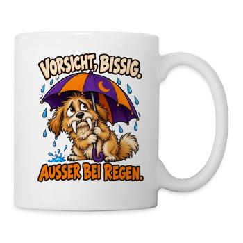 Vorsicht, bissig. Außer bei Regen. – Werwolf-Hund - Tasse - Weiß - Rechts
