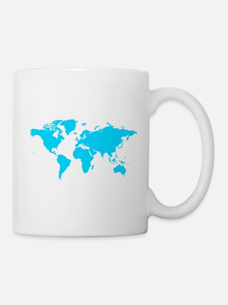 Weltkarte Neon Blau - Tasse - Weiß