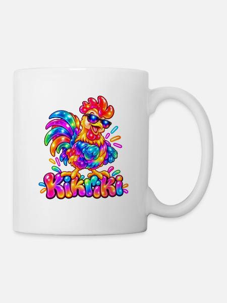 Buntes Huhn mit Sonnenbrille - Tasse - Weiß