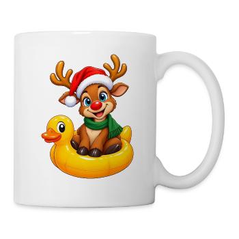 Rentier mit Ente Badeente Schwimmreifen - Tasse - Weiß - Rechts
