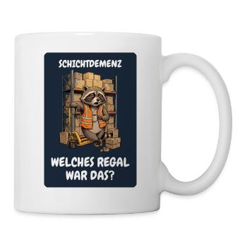 Schichtdemenz Lager – Welches Regal war das? - Tasse - Weiß - Rechts