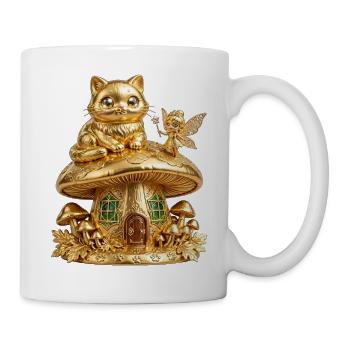 Goldene Katze auf Zauberpilz - Tasse - Weiß - Rechts