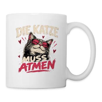 Die Katze muss atmen – Lustiges Katzenmotiv - Tasse - Weiß - Rechts