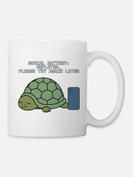 Soziale Batterie erschöpfte introvertierte Schildkröte - Tasse - Weiß