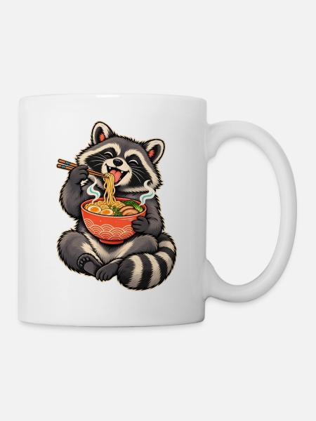 Süßer Waschbär mit Ramen und Essstäbchen - Tasse - Weiß