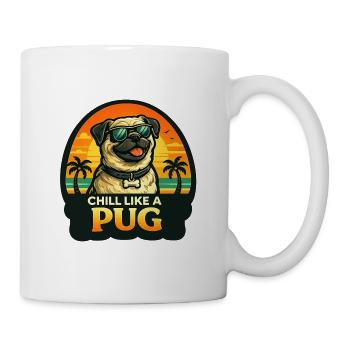 Mops mit Sonnenbrille und Palmen im Retrolook - Tasse - Weiß - Rechts