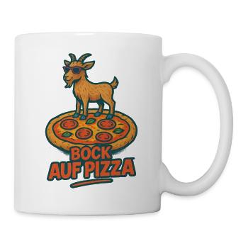 Bock auf Pizza lustiger Ziegenbock im Retrolook - Tasse - Weiß - Rechts