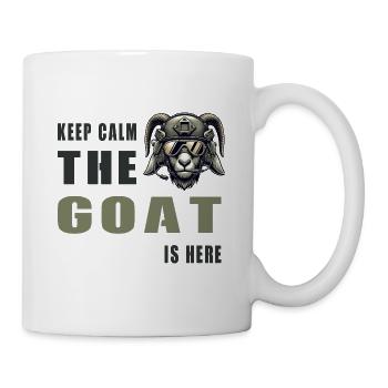 Ziege mit Militärhelm und Keep Calm Spruch - Tasse - Weiß - Rechts