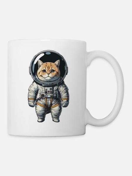 Katze im Raumanzug – mit Weltraumhelm - Tasse - Weiß