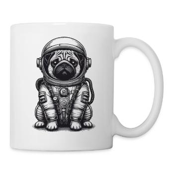 Mops im Raumanzug – Schwarz-Weiß - Tasse - Weiß - Rechts