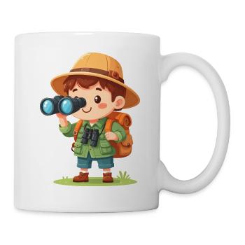 Kleiner Comic Abenteurer Tropenhut Fernglas  - Tasse - Weiß - Rechts