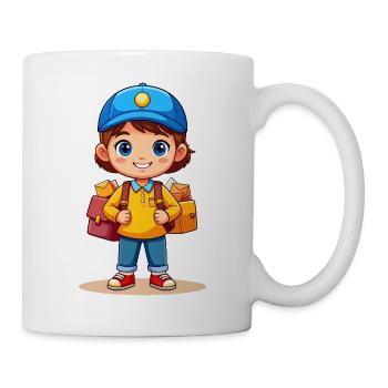 Kleiner Comic Briefträger Postbote Brief T-Shirt - Tasse - Weiß - Rechts