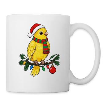  Gelber Kanarienvogel Mit Weihnachtsmütze - Tasse - Weiß - Rechts