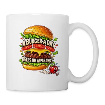 A Burger a Day Keeps the Apple Away – Burgerhumor - Tasse - Weiß - Rechts