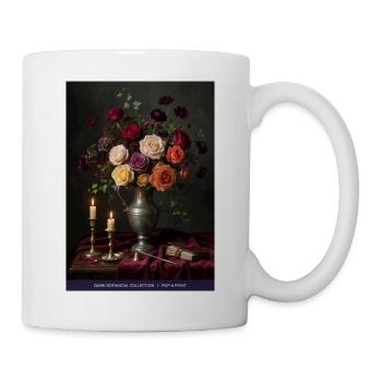 Dunkles Blumenstillleben - Tasse - Weiß - Rechts