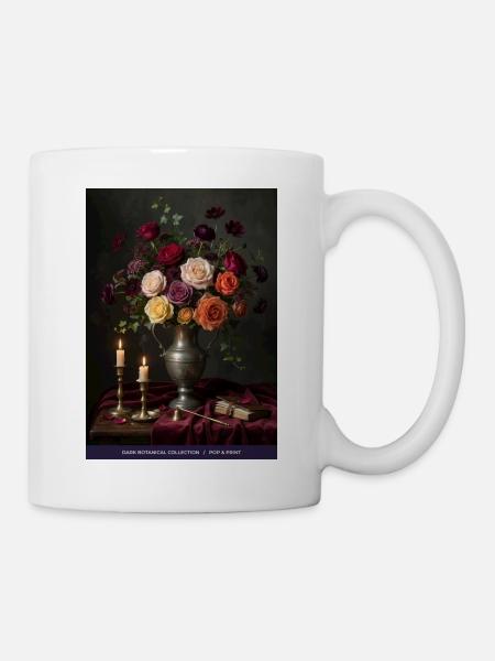 Dunkles Blumenstillleben - Tasse - Weiß