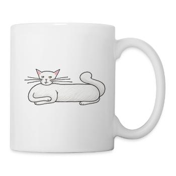 Sehr lange und blasse weiße Katze – lustige Zeichnung - Tasse - Weiß - Rechts
