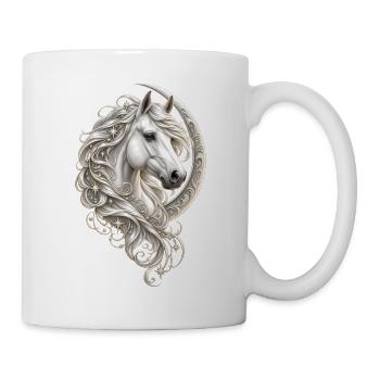 Himmlisches Weißpferd – Halbmond und Stern - Tasse - Weiß - Rechts