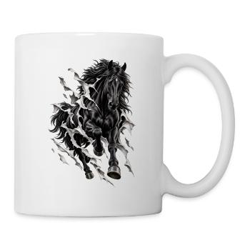 Galoppierendes Schwarzes Pferd – Zerrissener Trompe-l'oeil-Effekt - Tasse - Weiß - Rechts