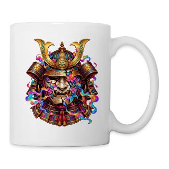 Japanische Samurai-Maske – Blumen und Flammen - Tasse - Weiß - Rechts