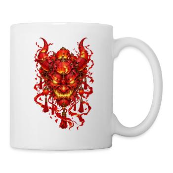 Chinesischer Dämon in roten Laternen und Ornamenten - Tasse - Weiß - Rechts