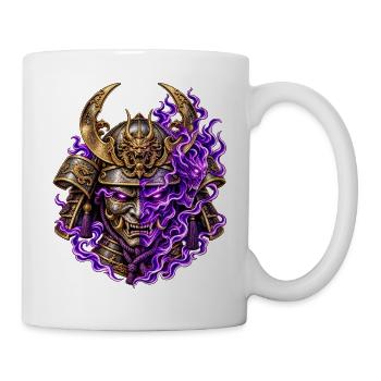 Dämonischer Samurai – Oni-Maske & Lila Flammen - Tasse - Weiß - Rechts