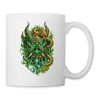 Grüner Jade-Dämon und Goldener Chinesischer Drache - Tasse - Weiß - Rechts
