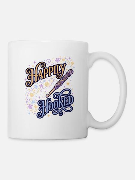Happily Hooked verspieltes Häkeln - Tasse - Weiß