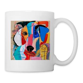 Abstraktes, farbenfrohes Porträt eines Labradors - Tasse - Weiß - Rechts