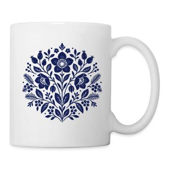 Blaue Christrosen & Hagebutten im floralen Stil - Tasse - Weiß - Rechts